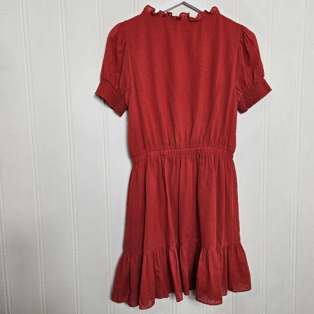 Alice + Olivia Red Swiss Dot Tie Waist Button Dress Sz 6 Ruffle Feminine Chic